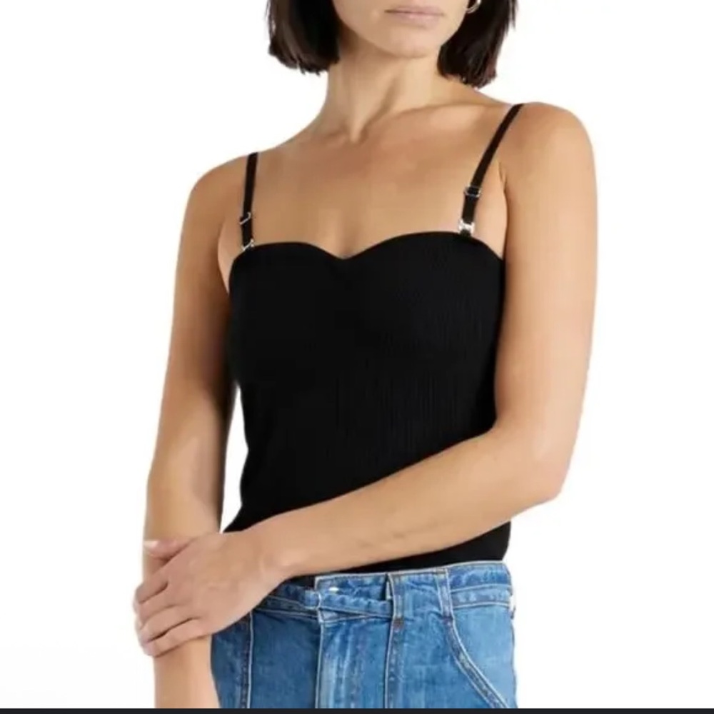 Derek Lam 10 Crosby Women's Nessa Rib Knit Bolero Cami Top Black Size XXXL